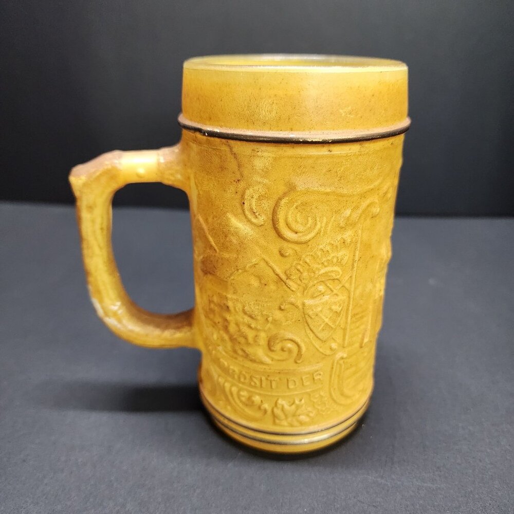 Vintage Gemutlichkeit German Beer Stein Mug Yellow Collector Souvenir 50s
